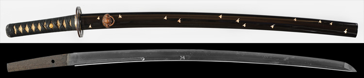 拵　黒蠟色塗千鳥文螺鈿鞘脇差拵 [Koshirae] 脇差　無銘 [wakizashi_Mumei]