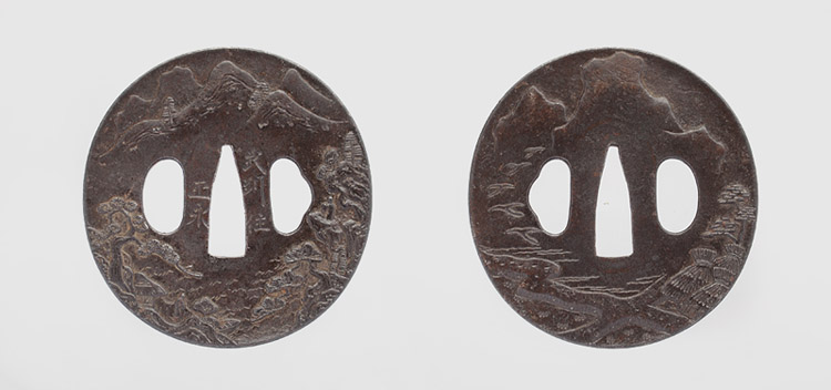 山水人物図鐔　銘　武州住正永　鍔工　武州伊藤派所載品 Tsuba [Busyuu_Masanaga]