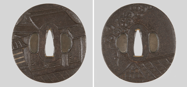 大門昇雲図鐔　無銘　長州 Tsuba [chousyu]