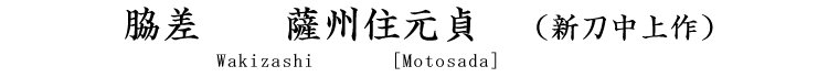 脇差　薩州住元貞作 Wakizashi [Motosada]
