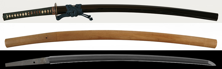刀　無銘(末手掻) Katana [Suetegai] 拵　黒蠟色塗鞘打刀拵 Koshirae