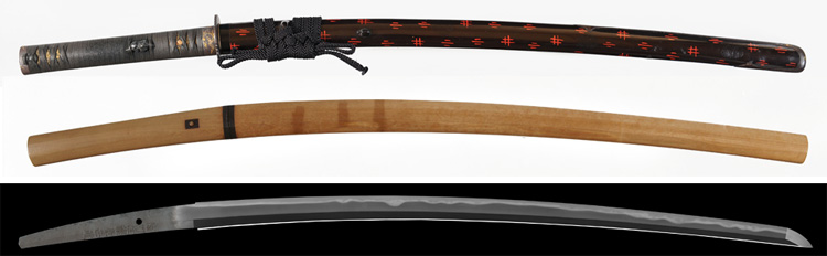 刀　薩州住藤原正近　元文五年八月 Katana [Sasshuu_Masachika] 拵　潤塗蔦紋散朱絣文鞘打刀薩摩拵 Koshirae [Satsumakoshirae]